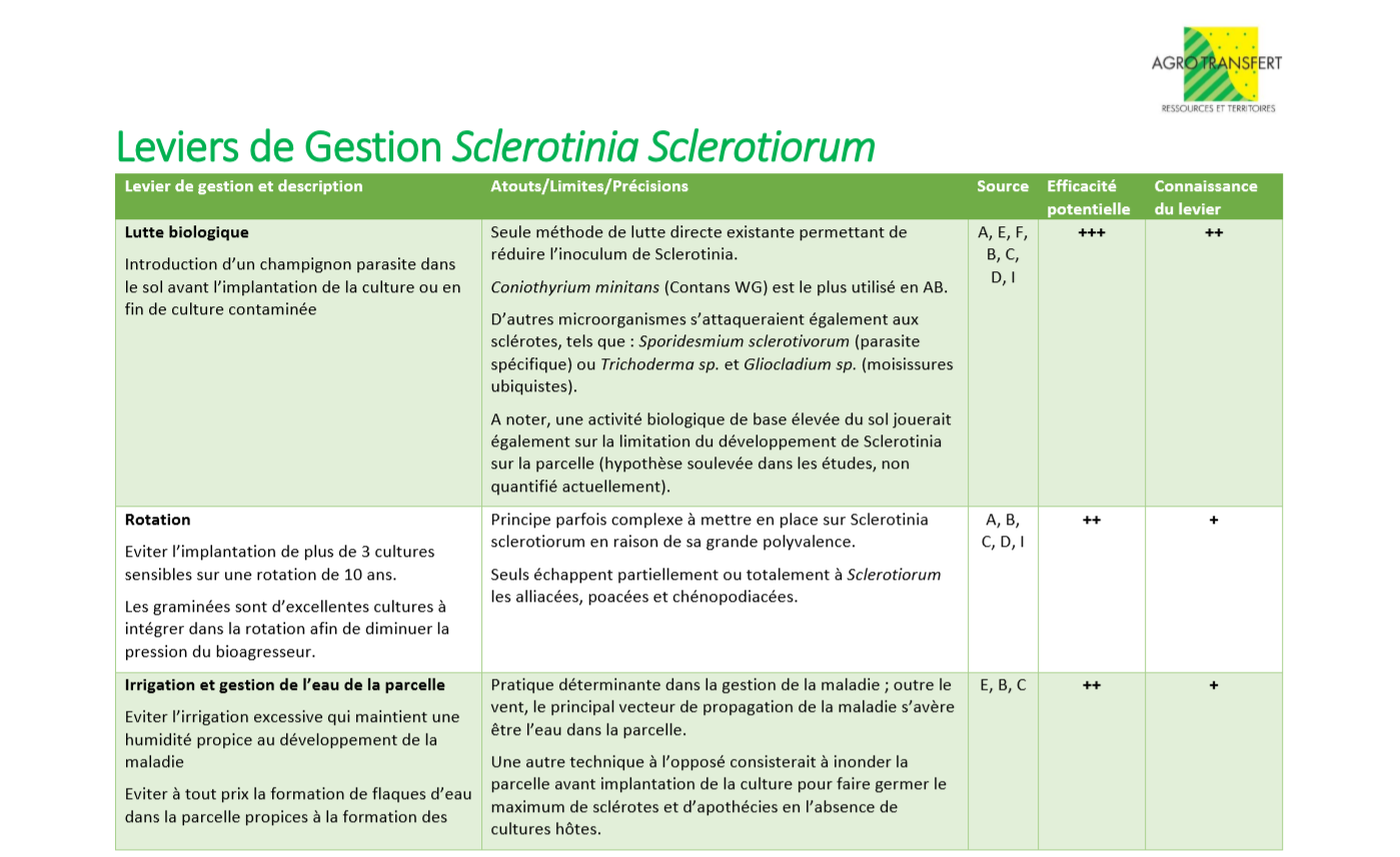 Leviers de Gestion Sclerotinia 1