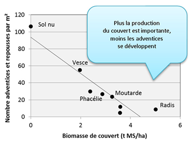 Effet de différents couverts d’interculture sur le salissement (Arvalis, 2016)
